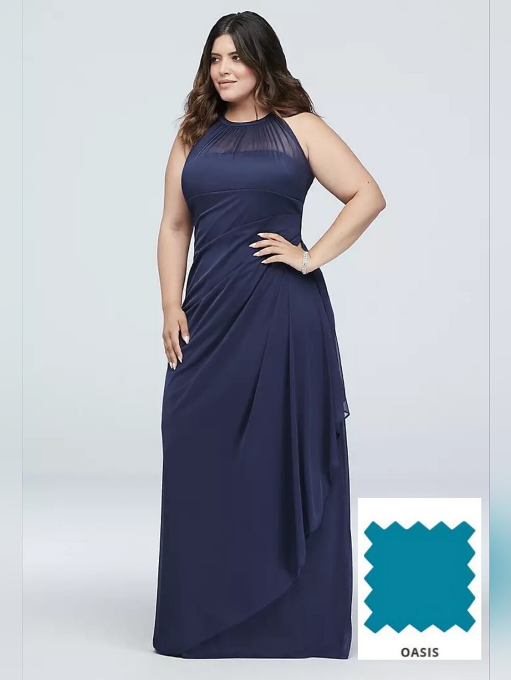David's Bridal Teal (Oasis) High-Neck Bridesmaid Dress